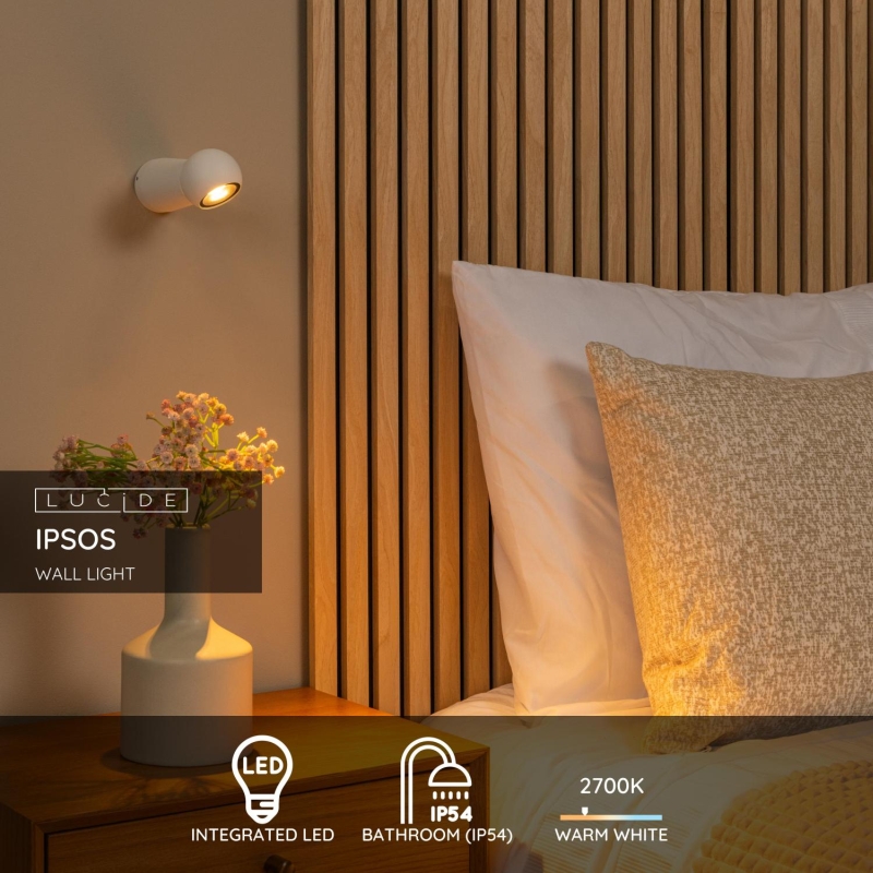 Lucide IPSOS - Nástenné svietidlo Vnútorné/Vonkajšie - LED - 1x6W 2700K - IP54 - Biele